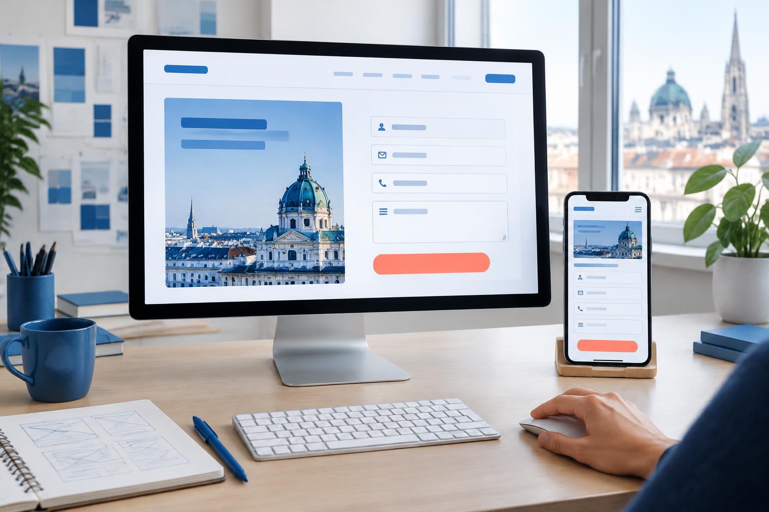 Illustration: Enquiry form on a desktop monitor and a smartphone
